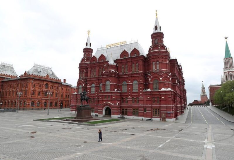 A general view shows the State Historical Museum and the Kremlin wall in Moscow