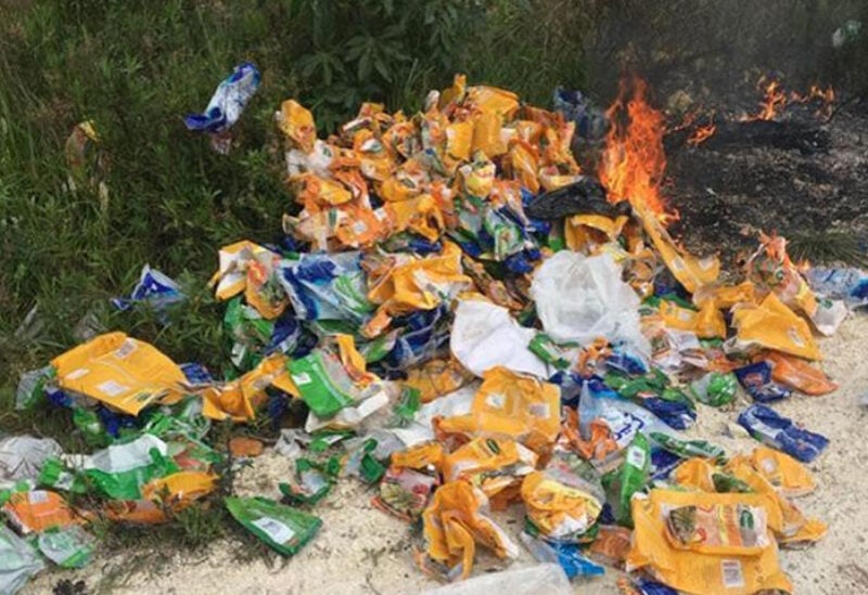 Bags of subsidized sugar and rice found empty and burned