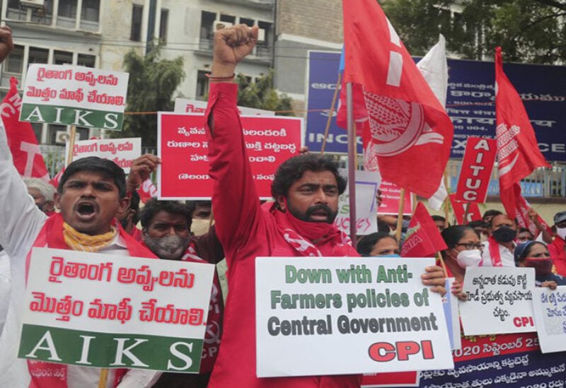 Indian farmers protesting opening agriculture produce markets to private players