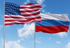 American and Russian flags.