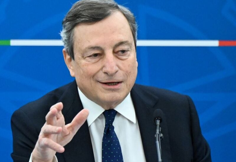 Italy's Prime Minister Mario Draghi speaks during a news conference after a cabinet meeting in Rome, Italy, March 19, 2021.