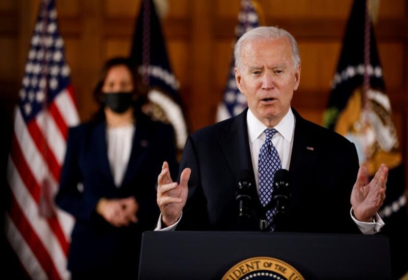 FILE PHOTO: U.S. President Joe Biden and Vice President Kamala Harris deliver remarks after meeting with Asian-American leaders to discuss "the ongoing attacks and threats against the community," during a stop at Emory University in Atlanta, Georgia, U.S., March 19, 2021.