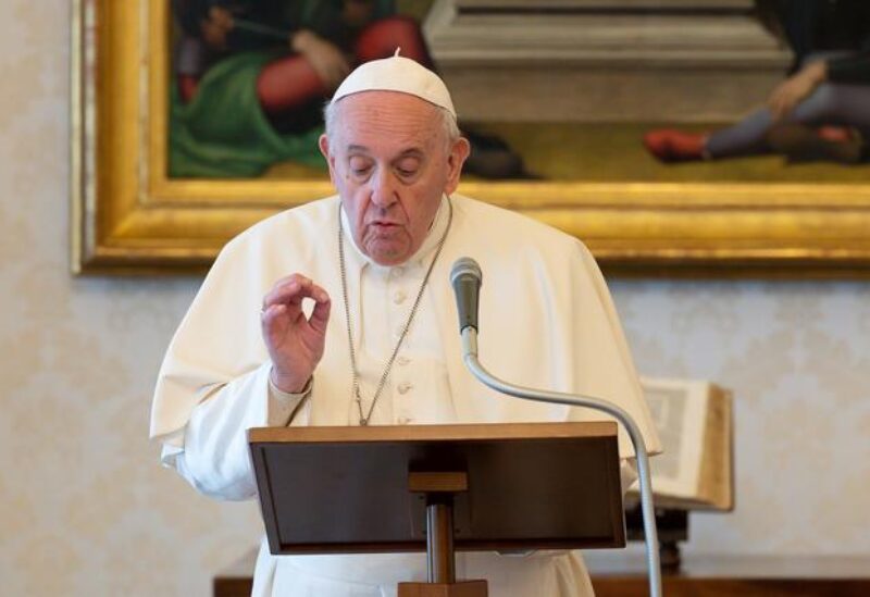 FILE PHOTO: Pope Francis leads Angelus prayer at the library of the Apostolic Palace in the Vatican March 21, 2021.