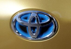 FILE PHOTO: The logo of Toyota carmaker is seen on a car in Nice, France, April 8, 2019.