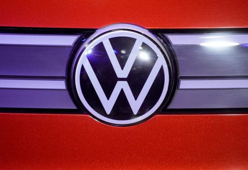 FILE PHOTO: A Volkswagen logo is seen at a construction completion event of SAIC Volkswagen MEB electric vehicle plant in Shanghai, China November 8, 2019.
