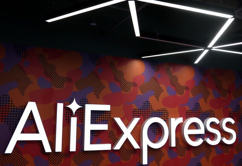 FILE PHOTO: The logo of AliExpress is seen inside the company's office in Moscow, Russia July 9, 2020. Picture taken July 9, 2020.