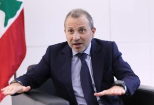 FILE PHOTO: Gebran Bassil, a Lebanese politician and head of the Free Patriotic movement, talks during an interview with Reuters in Sin-el-fil, Lebanon July 7, 2020.