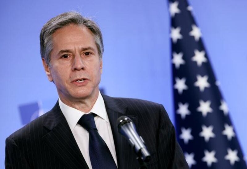 U.S. Secretary of State Antony Blinken speaks during a news conference at NATO's headquarters in Brussels, Belgium April 14, 2021.