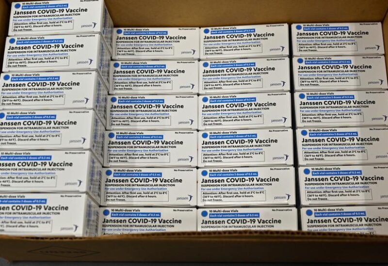 FILE PHOTO: Boxes of the Johnson & Johnson COVID-19 vaccine are seen at the McKesson Corporation, amid the coronavirus disease outbreak, in Shepherdsville, U.S., March 1, 2021.