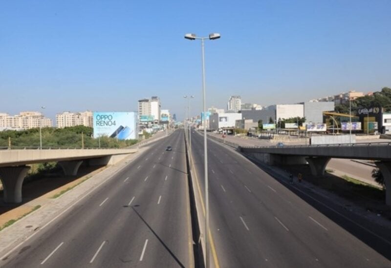 A picture taken on January 10, 2021 shows an empty main road in central Beirut after the country went into a three-week lockdown in a bid to stem the spread of the novel coronavirus. / AFP