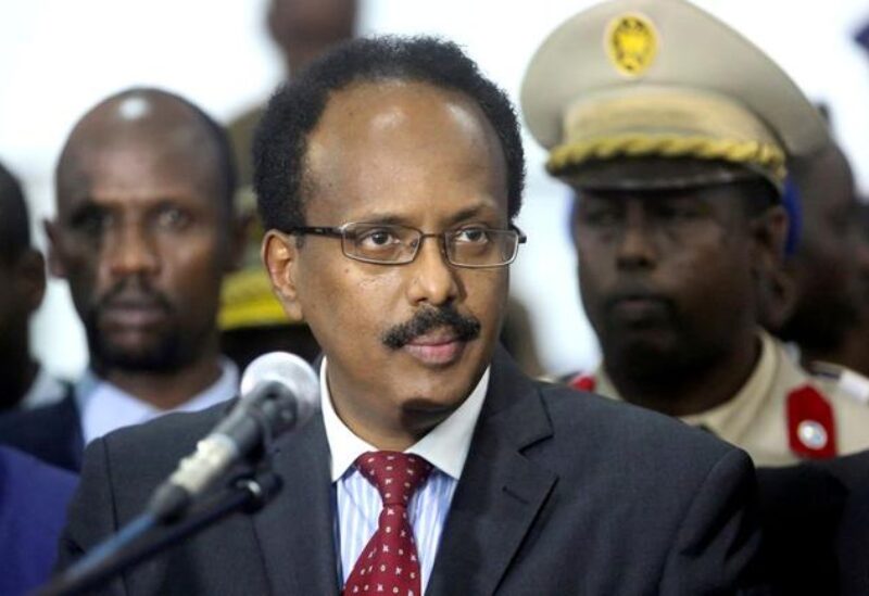 Somalia's President Mohamed Abdullahi Farmajo addresses lawmakers after winning the vote at the airport in Somalia's capital Mogadishu, February 8, 2017.