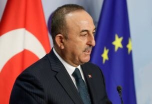 FILE PHOTO: Turkish Foreign Minister Mevlut Cavusoglu speaks in Brussels, Belgium, January 21, 2021.