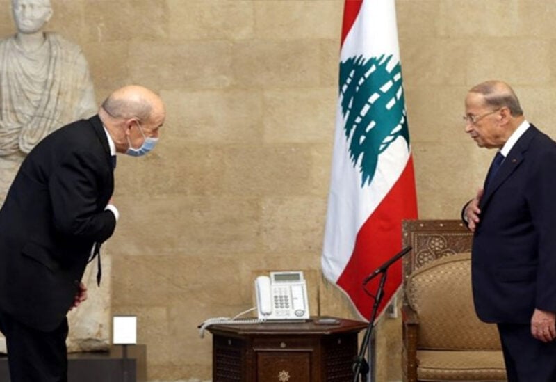 President Aoun welcoming France's Foreign Minister