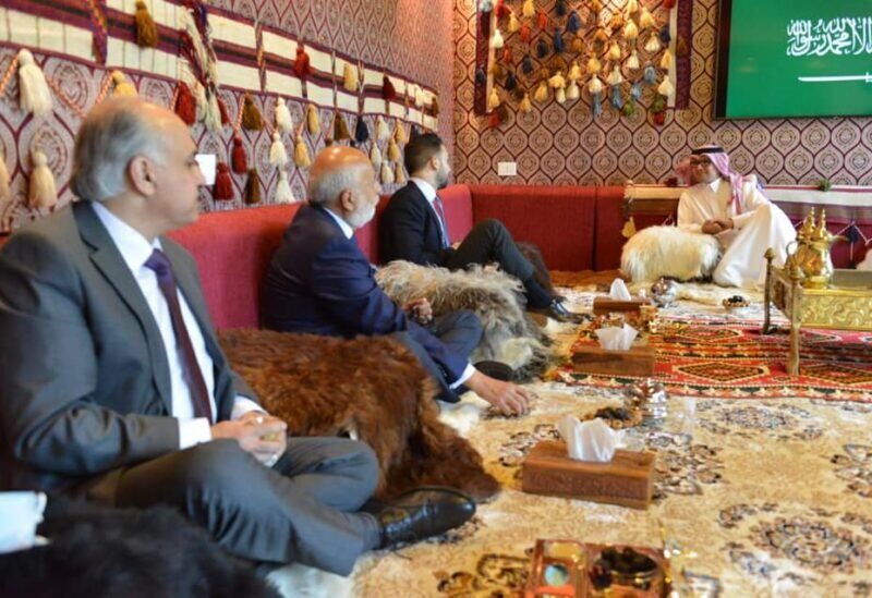 Saudi ambassador receiving delegations in his tent in Yarzeh