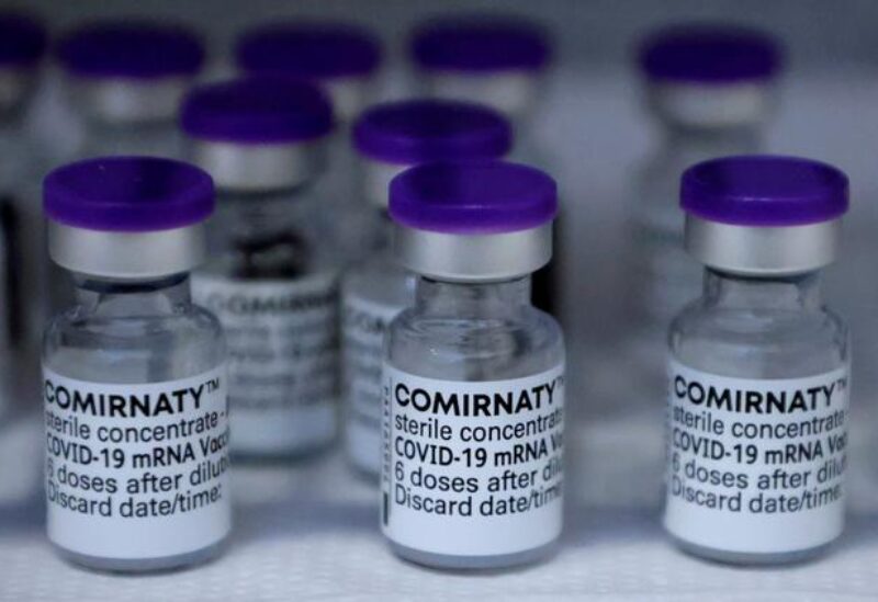 Vials of the Pfizer-BioNTech Comirnaty coronavirus disease (COVID-19) vaccine are pictured in a General practitioners practice in Berlin, Germany, April 10, 2021. REUTERS