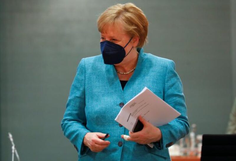 German Chancellor Angela Merkel arrives for the weekly cabinet meeting at the Chancellery in Berlin, Germany, May 19, 2021. REUTERS