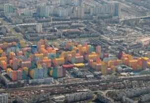 An aerial view shows apartment blocks in Kyiv, Ukraine, April 3, 2021. REUTERS
