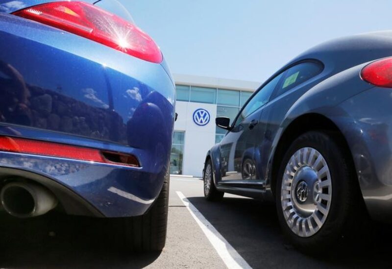 New Volkswagen vehicles are parked with their exhaust pipes facing the street at a dealership in Medford, Massachusetts, U.S., June 15, 2016. REUTERS