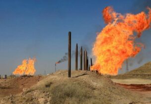 Fires flare off the gas from in Kirkuk, Iraq,