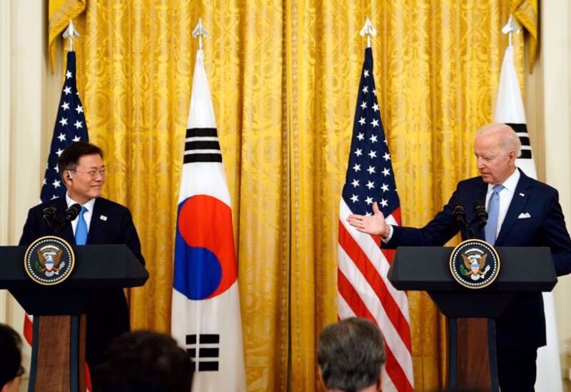 South Korean President Moon Jae-in with his US counterpart Joe Biden