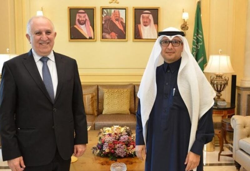 Saudi Ambassador to Lebanon Walid Bukhari (right) meets with the caretaker Lebanese Minister of Interior and Municipalities, Mohammed Fahmy (left)