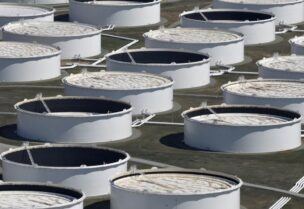 rude oil storage tanks are seen from above at the Cushing oil hub,in Cushing, Oklahoma, in US. (Reuters)