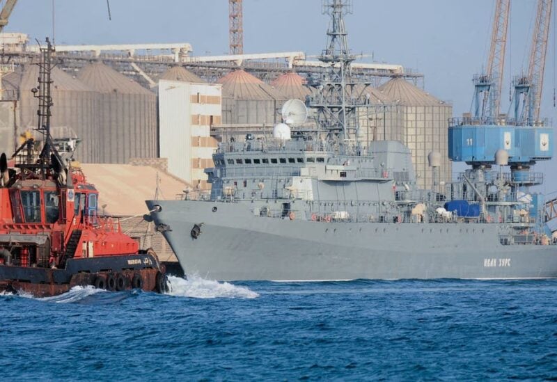 The Russian navy intelligence collection ship Ivan Khurs is docked at the port of the Sudanese city of Port Sudan, on April 10, 2021. (AFP)