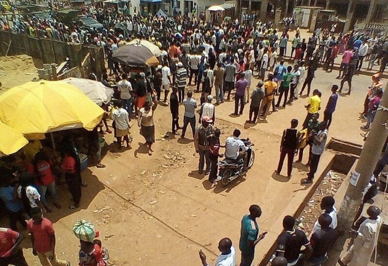 People take to the street of Kaduna to protest against another overnight kidnap of 16 people in Chikun local government area Kaduna, Nigeria, on July 8, 2021. (Reuters)