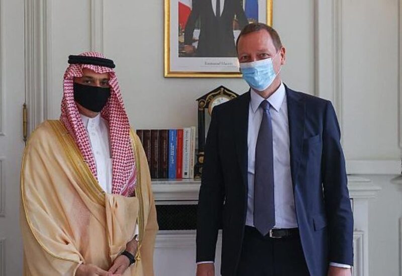 Saudi Arabia’s Minister of Foreign Affairs Prince Faisal bin Farhan with his French counterpart Jean-Yves Le Drian. (Supplied)