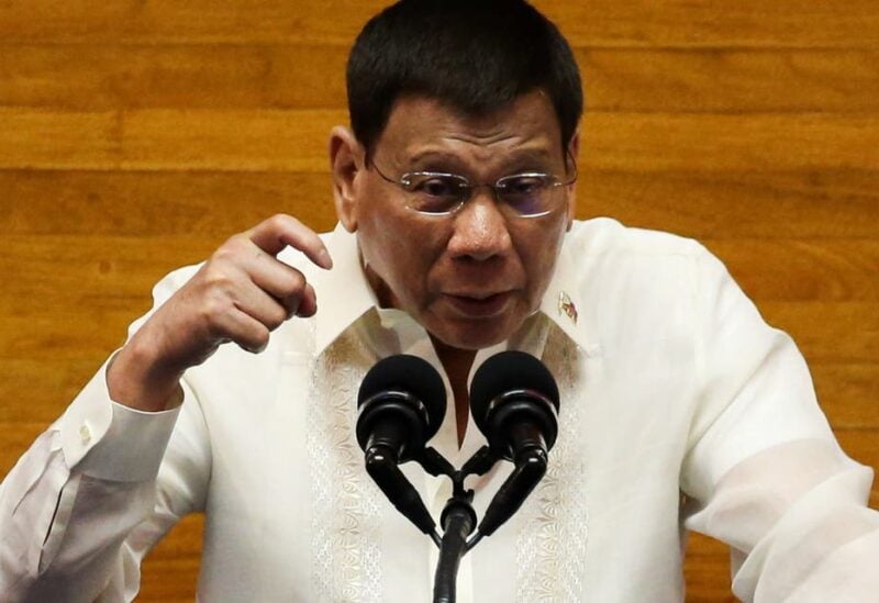 Philippine President Rodrigo Duterte gestures as he delivers his 6th State of the Nation Address (SONA), at the House of Representative in Quezon City, Metro Manila, Philippines, July 26, 2021. (Reuters)