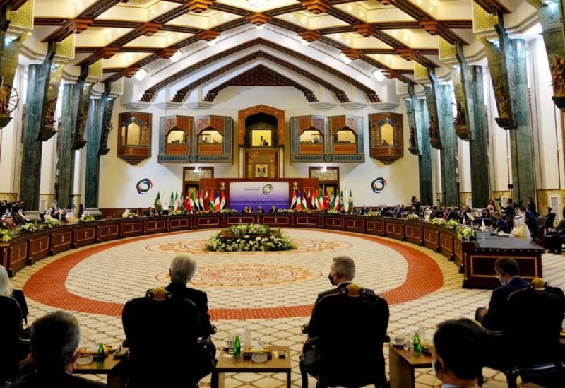 A handout picture released by Iraq's Prime Minister's Media Office on August 28, 2021 a general view of the Baghdad conference in the Iraqi capital. (Reuters)