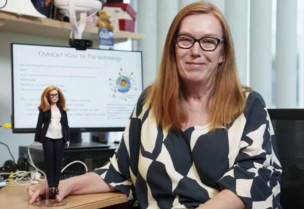 Professor Dame Sarah Gilbert, the scientist behind the Oxford-AstraZeneca COVID-19 vaccine, with her Barbie doll. (Reuters)