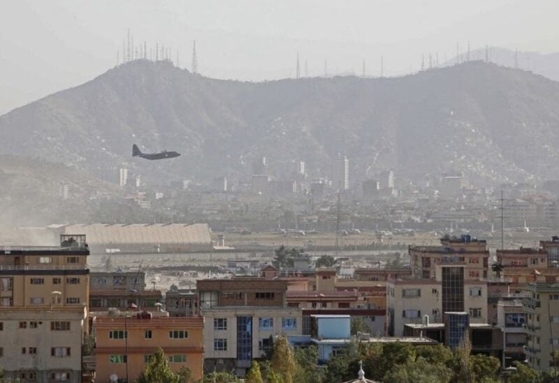 A military aircraft takes off from the military airport in Kabul on August 27, 2021. (AFP)