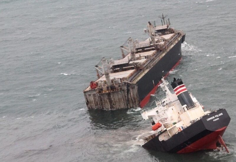 The Panamanian-registered Crimson Polaris ship ran aground in Hachinohe, Aomori prefecture in Japan. (AFP)