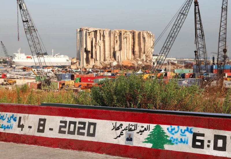 A view shows the grain silo that was damaged during last year's Beirut port blast, as Lebanon marks the one-year anniversary of Beirut port explosion, in Beirut, Lebanon August 4, 2021. (Reuters)