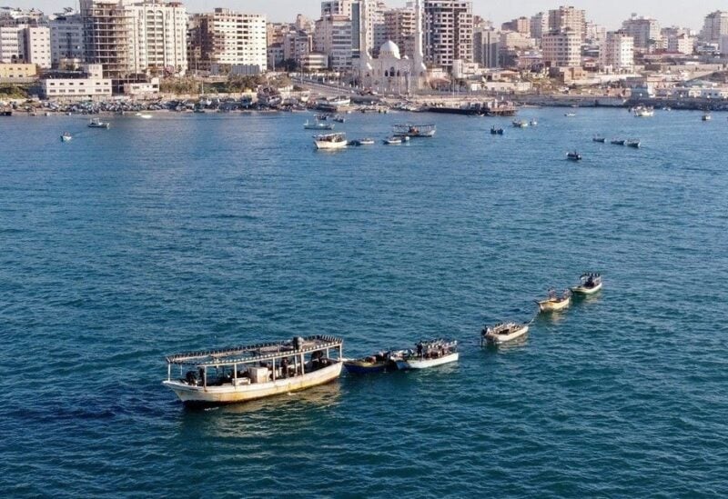 A picture taken with a drone shows Palestinian fishing boats near Gaza's seaport in Gaza City on February 1, 2021. (File photo: Reuters)