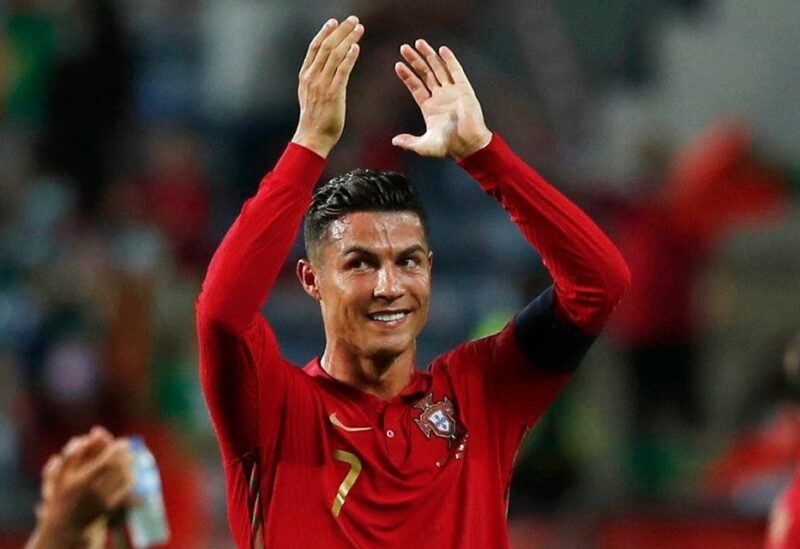 Portugal's Cristiano Ronaldo celebrates after the match, Sept.1, 2021. (Reuters)