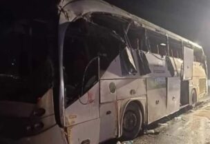 The damaged bus is pictured after the accident. (Supplied)