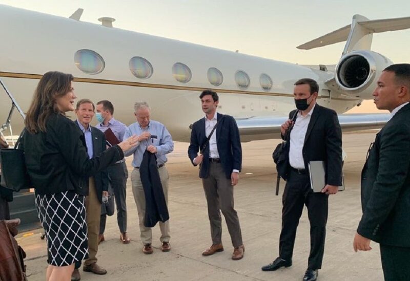 A Senate delegation is welcomed by US Ambassador to Lebanon Dorothy Shea at the Beirut airport, Aug. 31, 2021. (Chris Murphy/Twitter)
