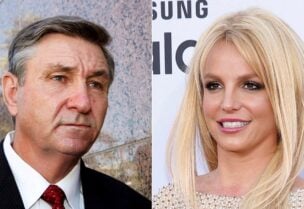Jamie Spears, father of singer Britney Spears, leaves the Stanley Mosk Courthouse in Los Angeles on Oct. 24, 2012, left, and Britney Spears arrives at the Billboard Music Awards in Las Vegas on May 17, 2015. (AP)