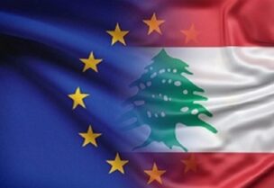 European Union and Lebanese flags