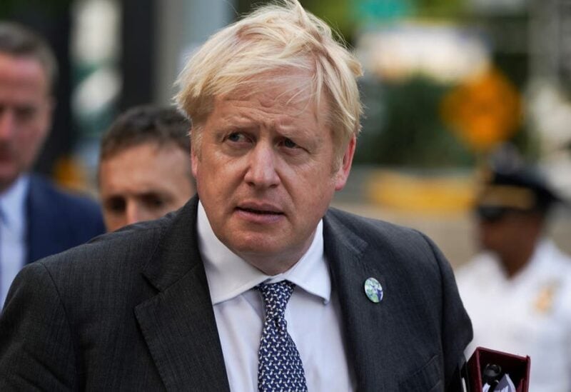 British Prime Minister Boris Johnson walks outside United Nations headquarters during the 76th Session of the UN General Assembly, in New York, US, September 20, 2021. (Reuters)