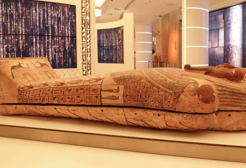 The coffin of priest Psamtik, ‘the son of Pediosir’ is one of the colored wooden coffins that were recently discovered in the newly-discovered well in the sacred area of Saqqara. (Supplied)