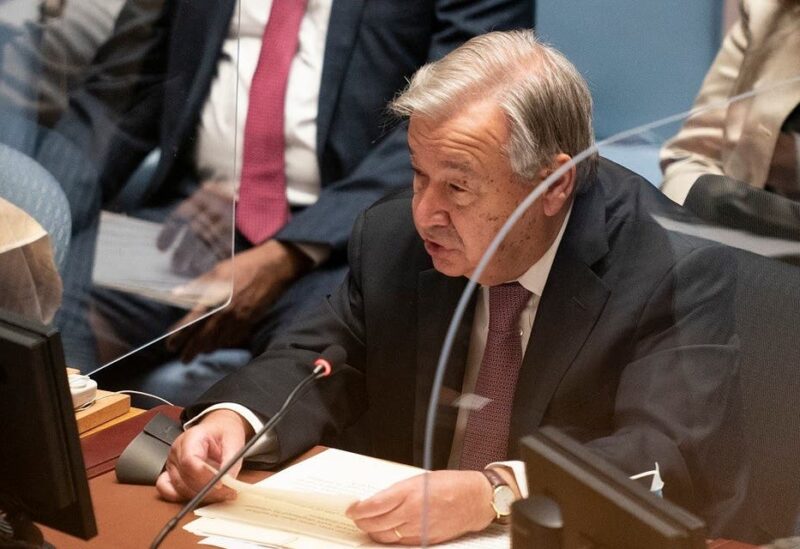 Antonio Guterres, Secretary-General of the United Nations, speaks during a meeting of the United Nations Security Council, held during the 76th Session of the UN General Assembly on September 23, 2021 in New York. (AFP)