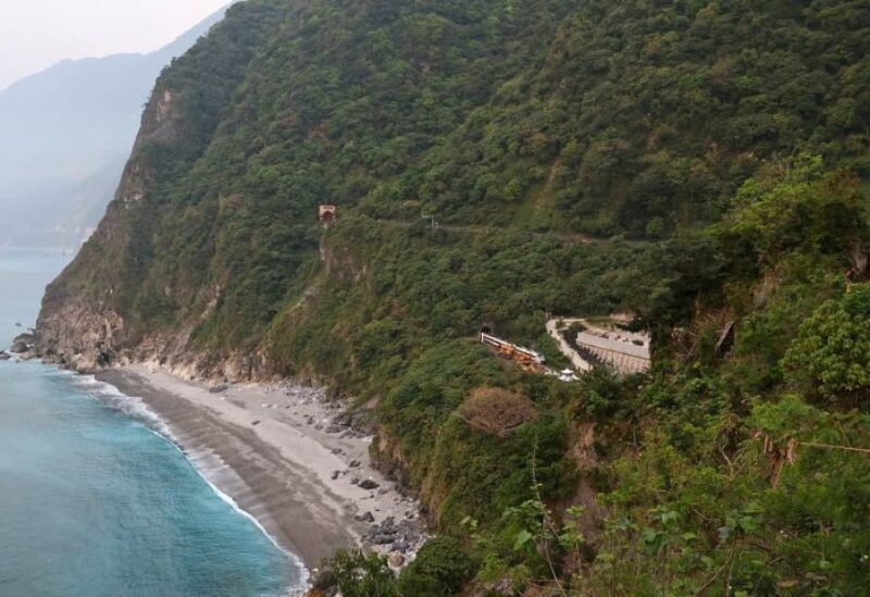 Rescuers work at the site a day after a deadly train derailment at a tunnel north of Hualien, Taiwan