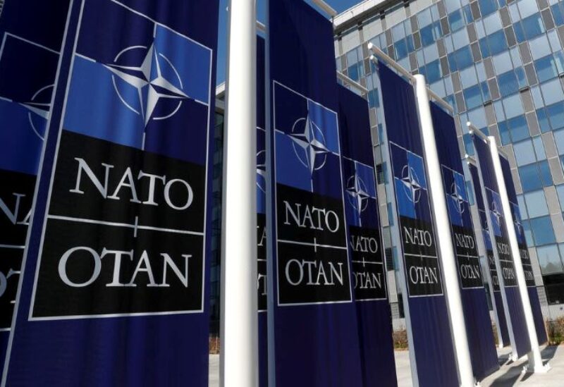 Banners displaying the NATO logo