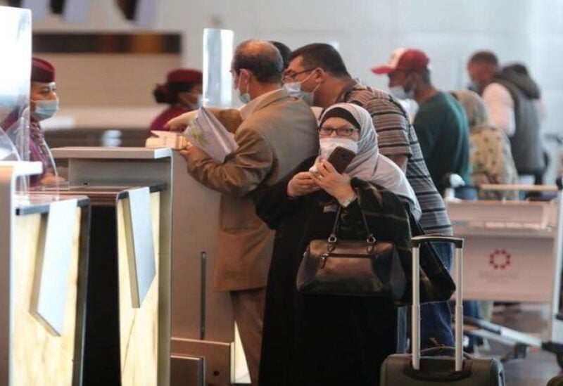 Qatar Airways check-in area in the Hamad International Airport in the Qatari capital Doha
