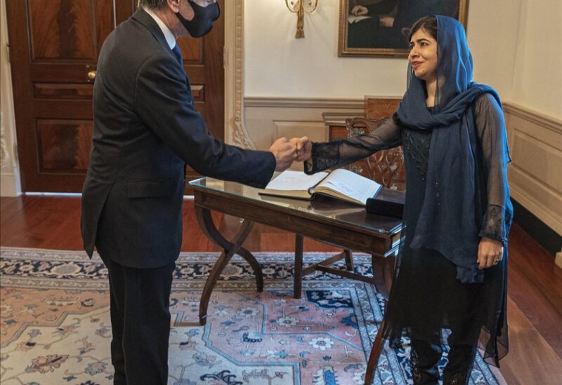 Nobel prize winner Malala Yousafzai with US Secretary of State Antony Blinken