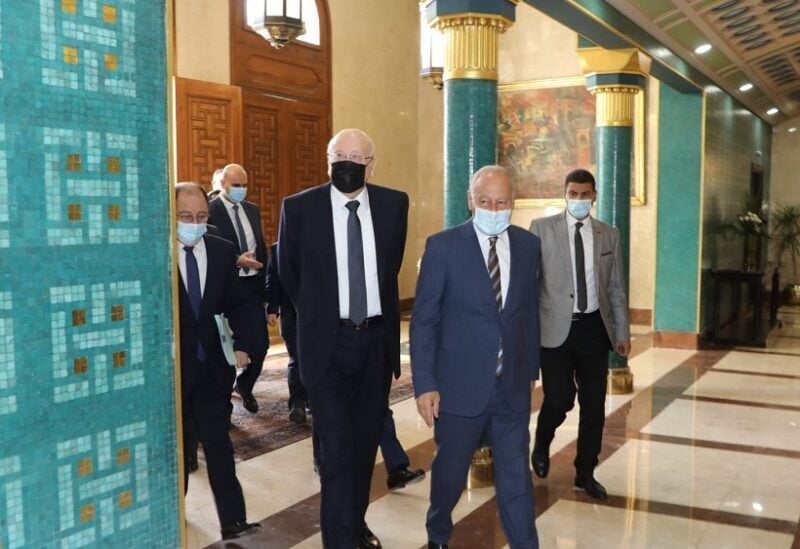 Prime Minister Najib Mikati at the Arab League headquarters in Cairo