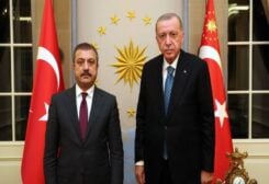 Turkey Central Bank governor Sahap Kavcioglu (left) with President Recep Erdogan (right)